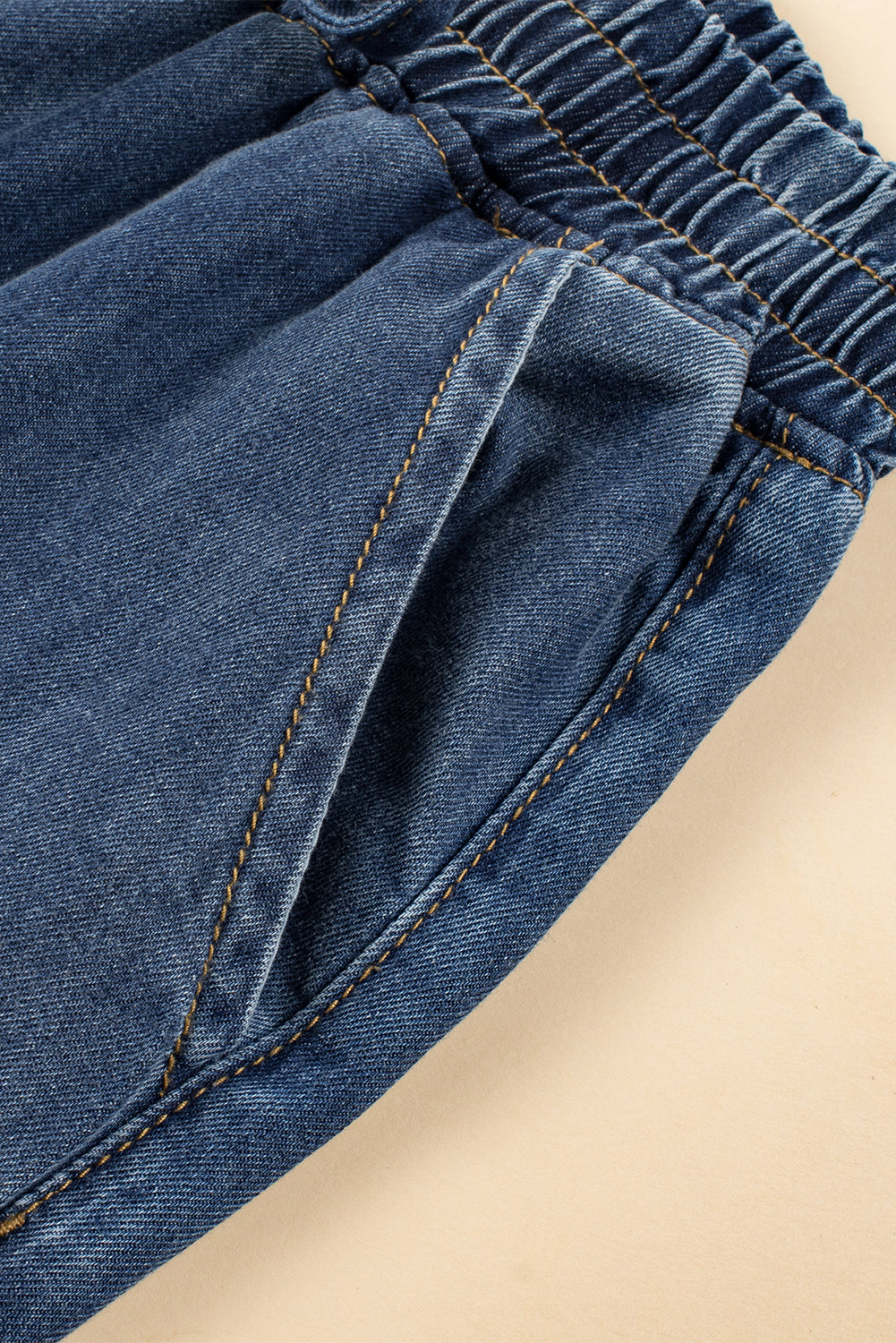 Dunkelblaue Kordelstrich elastische Taillenweite mit weiten Beinjeans