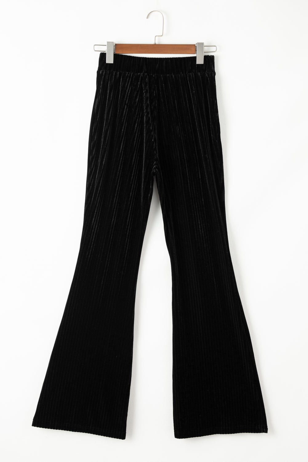 Pantalon évasé en velours côtelé taille haute de couleur unie noir