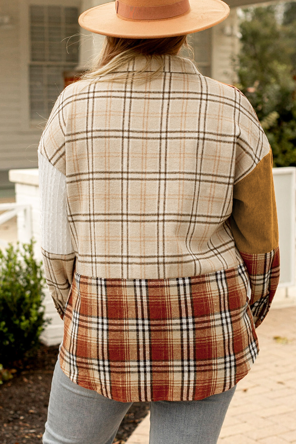 Golden Apricot Plus Size Plaid Patchwork Taste Up Shacket