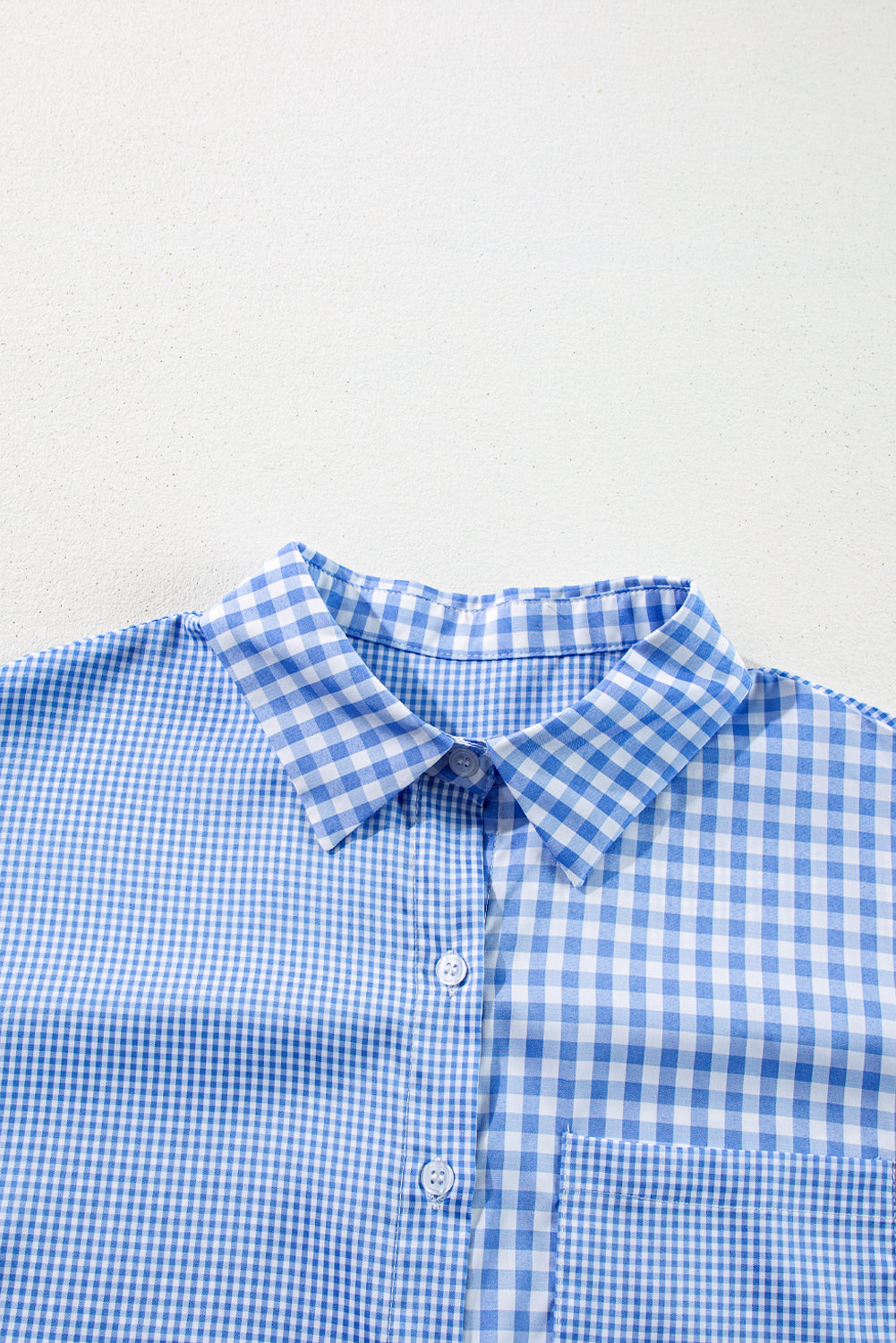 Sky Blue Streifen Plaid Patchwork -Knopf auf Langarm Shirt