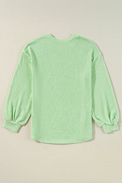 Moonlight Jade - Solid Cord Drop Shoulder Ribbed Sweater Top