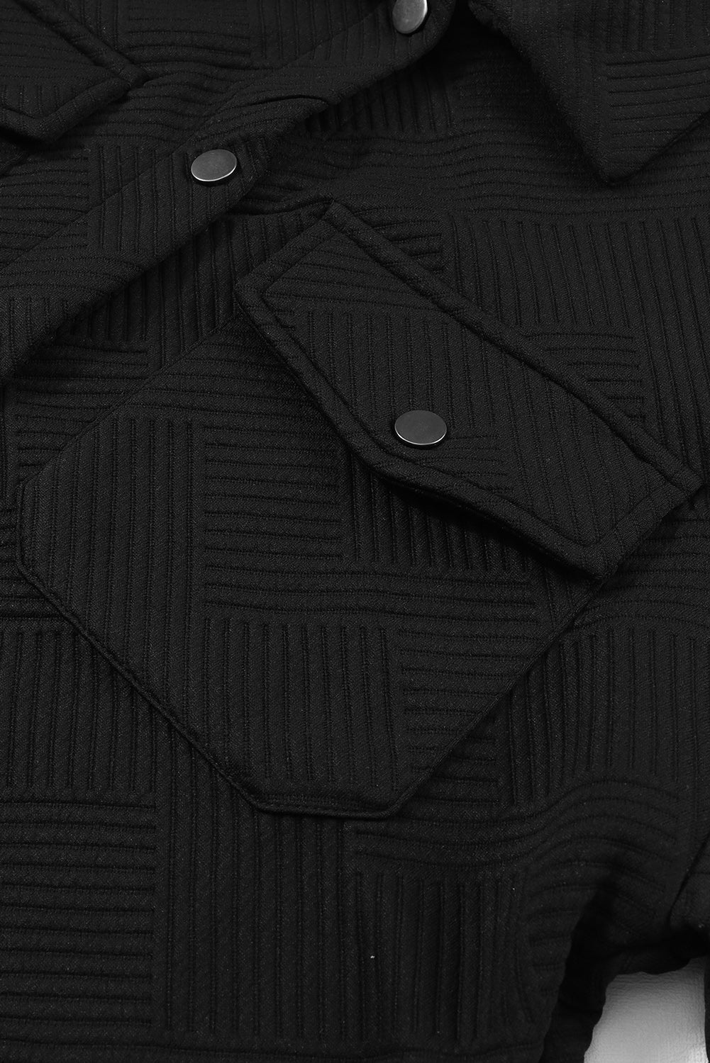 Black Solid Textured Flap Pocket Bocketed Chacket