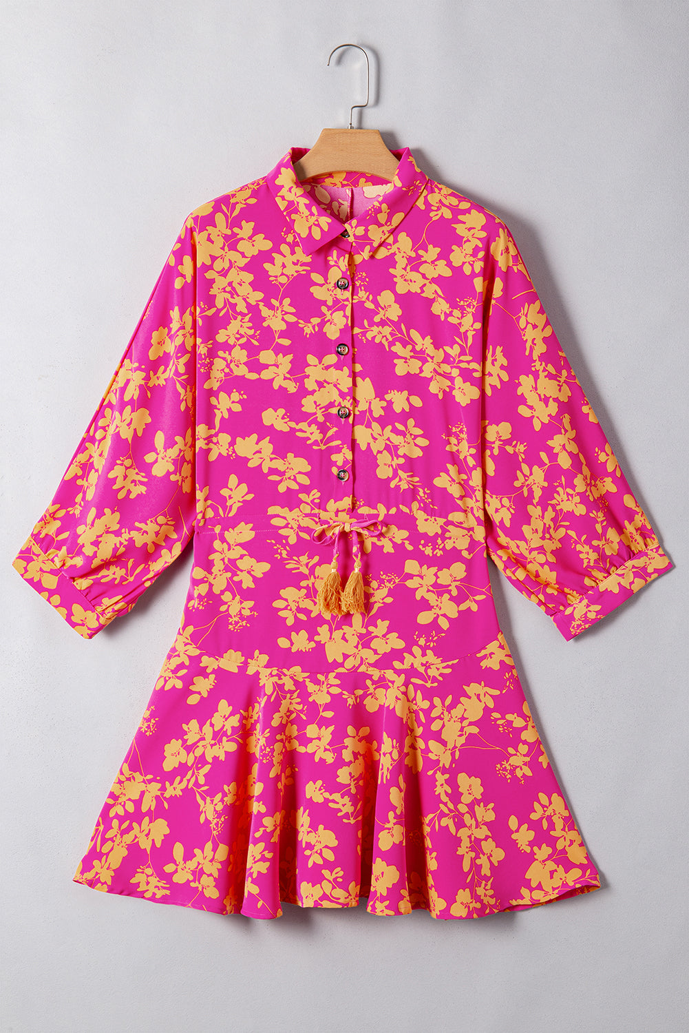 Robe courte fluide tunique à cordon de serrage imprimé floral rose