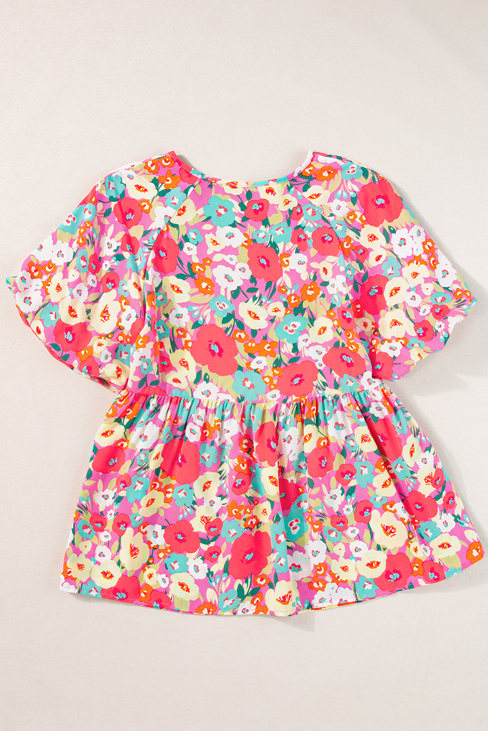 Multicolour Boho Floral Short Puff Sleeve Babydoll