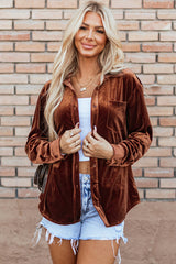 Chemise en velours avec poche poitrine marron-A WOMAN WE LOVE