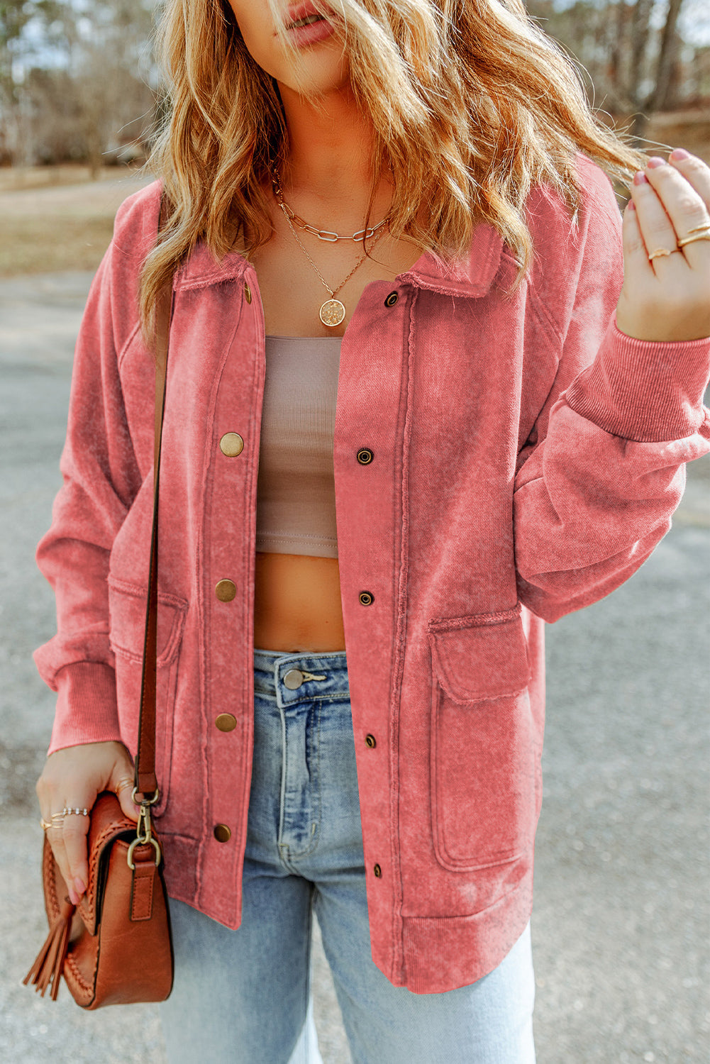 Floated flap pocket jacket vintage red faded fading