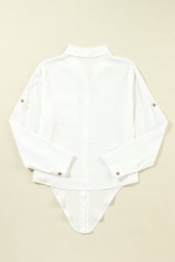 Relaxed shirt knotted with shaded sleeves white