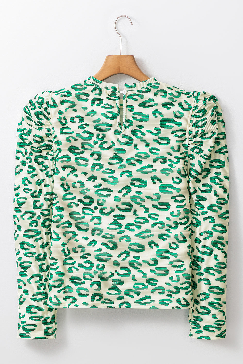 Blackish Green Leopard Print Mock Neck Puff Ärmel