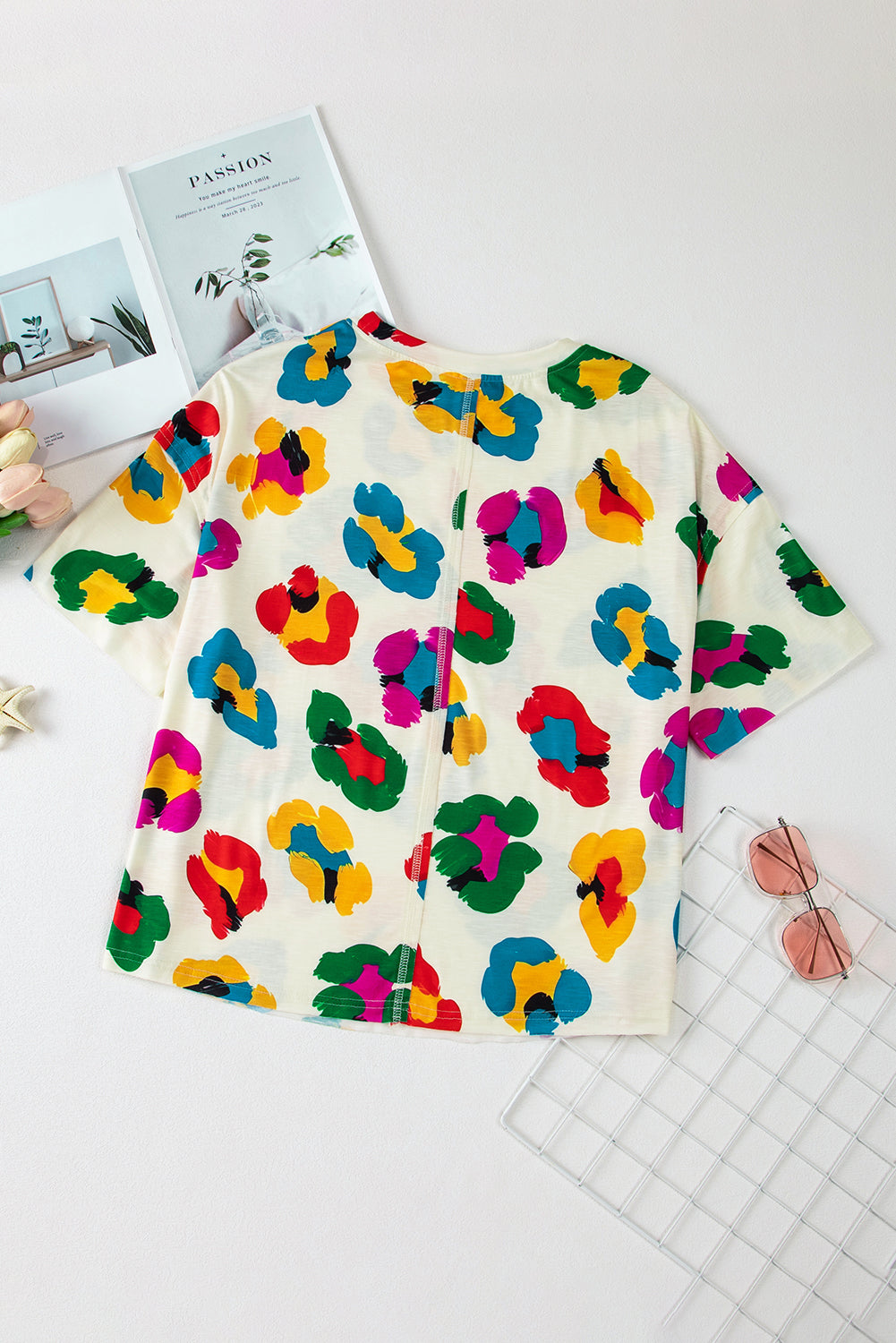 Oversize t-shirt printed leopard apricot with drooping shoulders