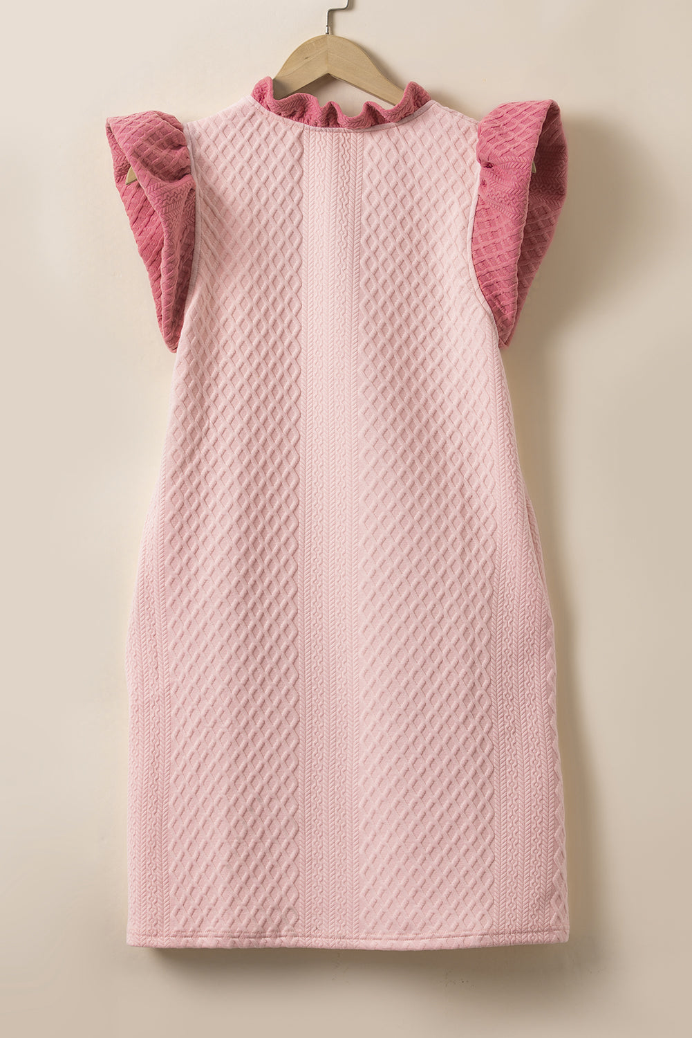 Textured mini-Right-red with puffy and ruffle sleeves and light pin v-neck