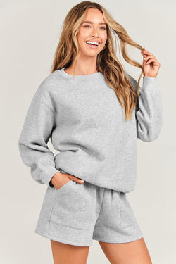 Ensemble 2 pièces sweat-shirt et short uni gris clair