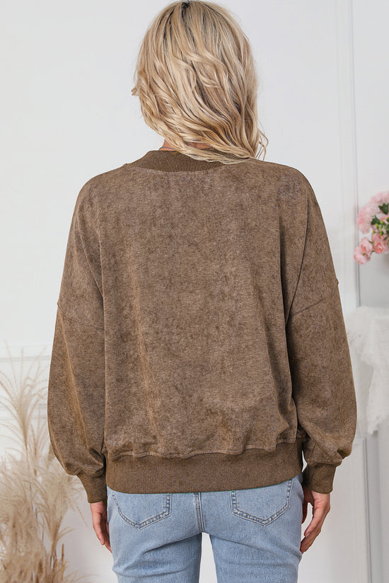 Brown Crew Neck Drop Shoulder Sweatshirt