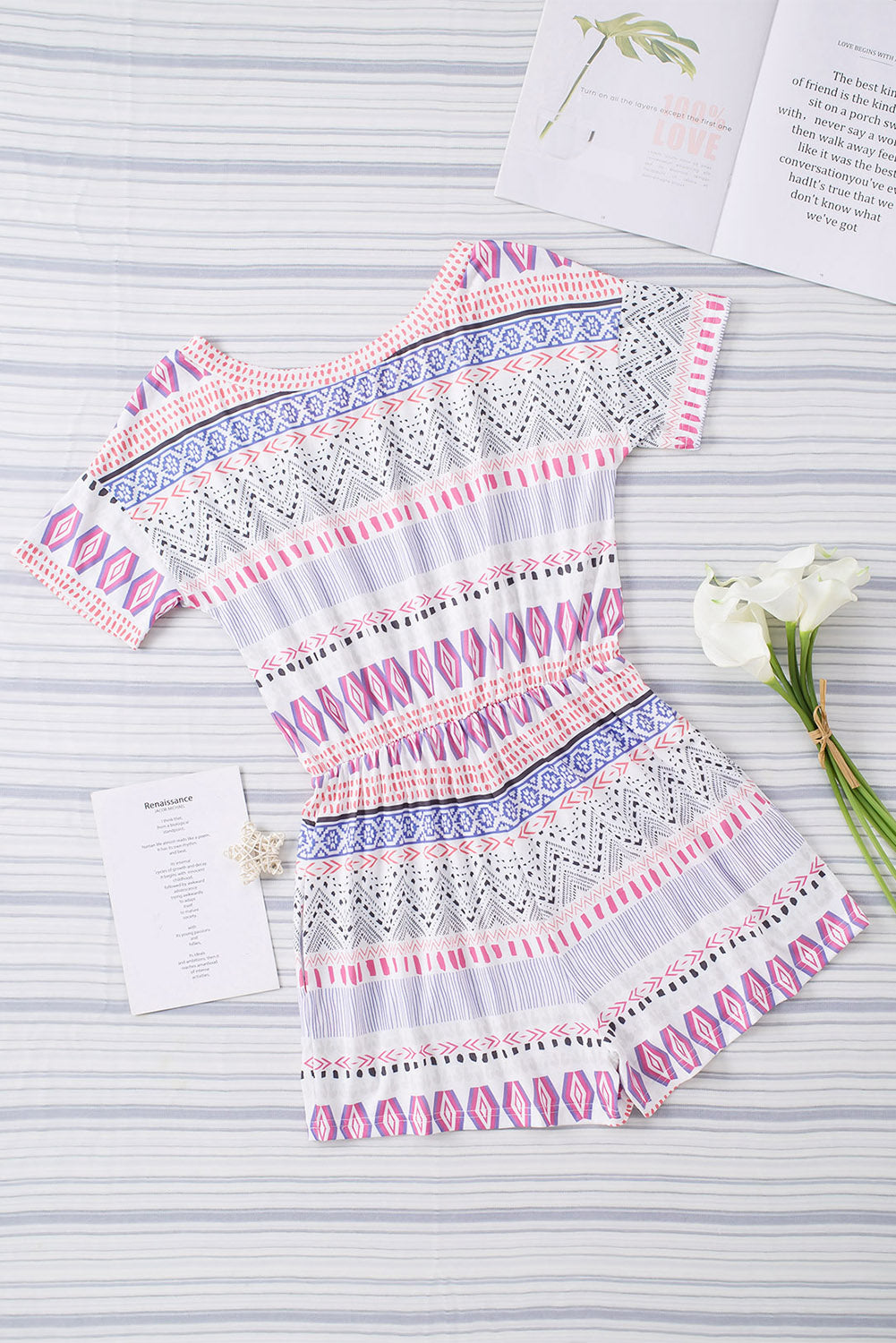 Multicolor Aztec Print Short Sleeve Romper