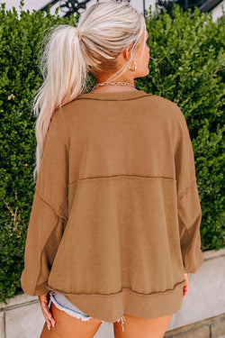 Brown shoulder brown and Henley sweatshirt