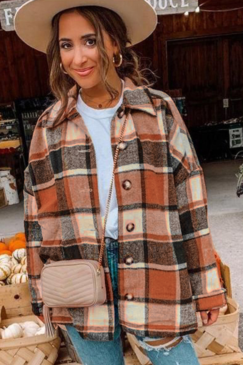 Orange Plaid gedruckte Hemdjacke