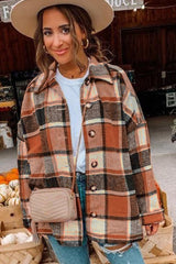 Orange Plaid Button Down Shirt Jacket
