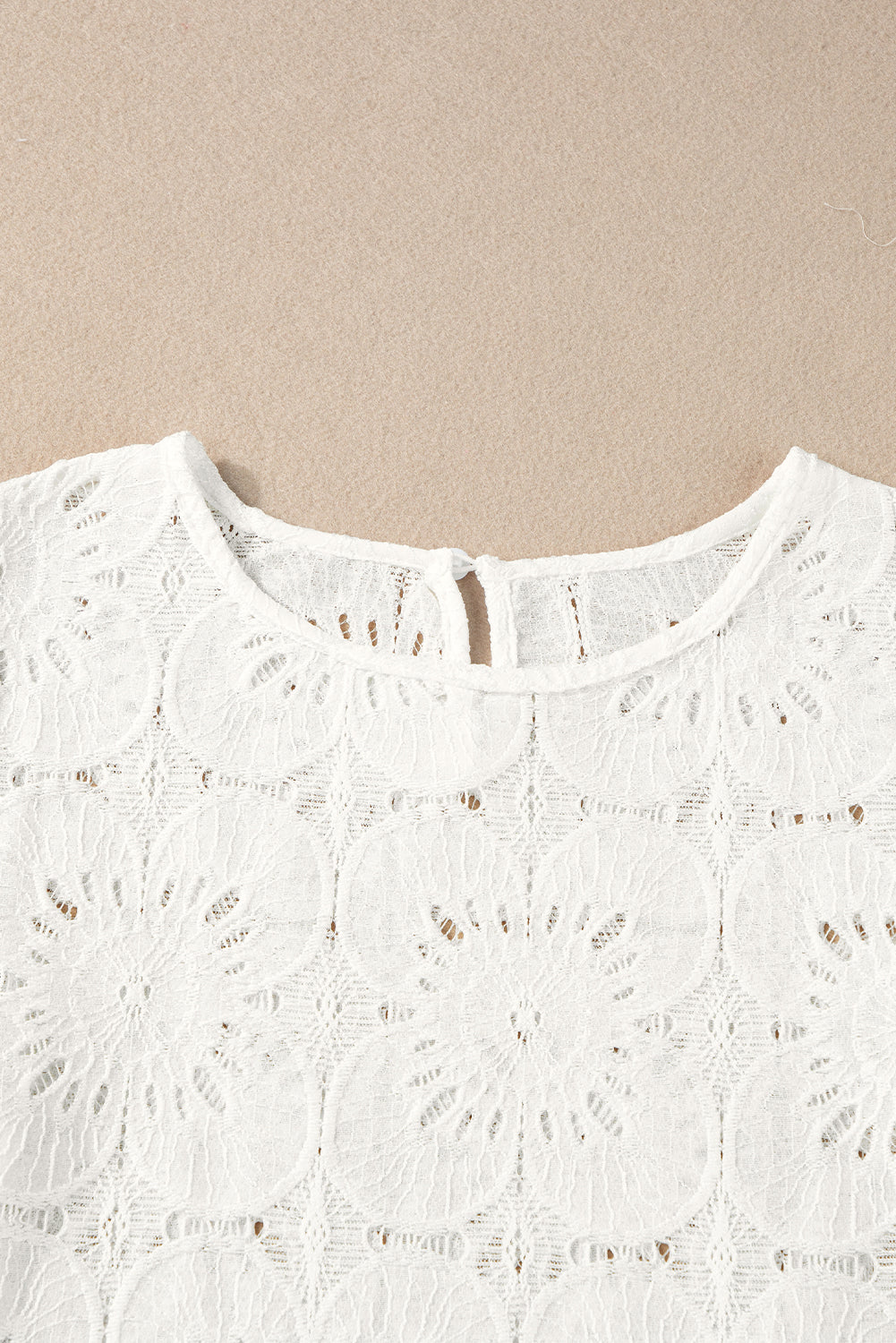 White with ruffle sleeves and jacquard lock hole with eyelets and flowers