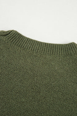 Moss green sweater with dropped shoulders and floral sleeves