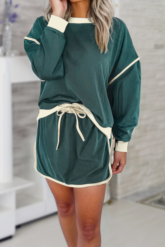 Ensemble pull ample contrasté de couleur Evergreen *