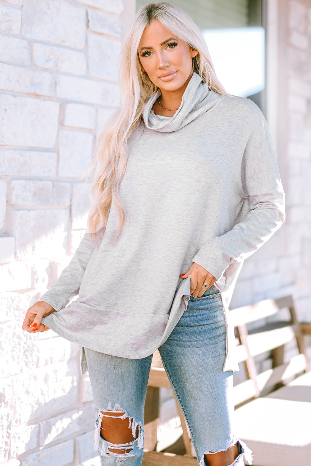 Gray Cowl Neck Shift Tunic Top