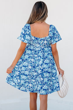 Short dress blue babydoll with flowers *