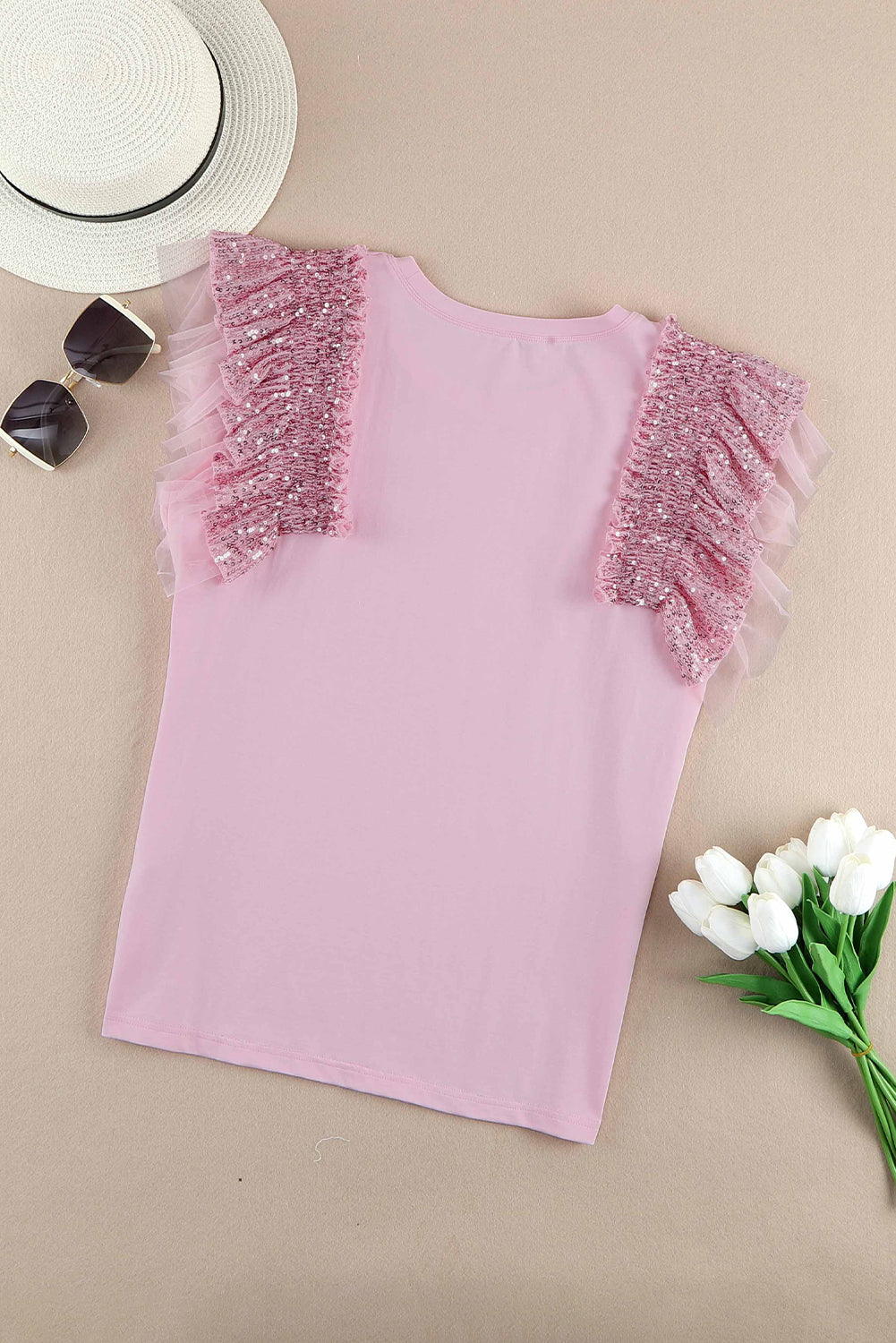 Maniche a maglie a sequestro con paillettes rosa