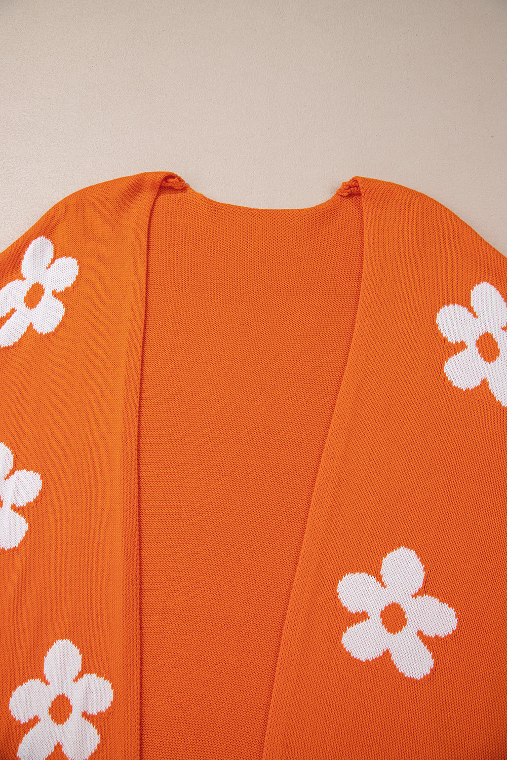 Plus Size Orange Floral Pattern Drop Shoulder Cardigan