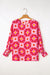 3/4 -sleeved loose blouse and geometric pink strawberry print