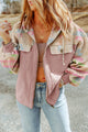 Light Pink Aztec Patch Hooded Zip Up Jacket with Drawstring