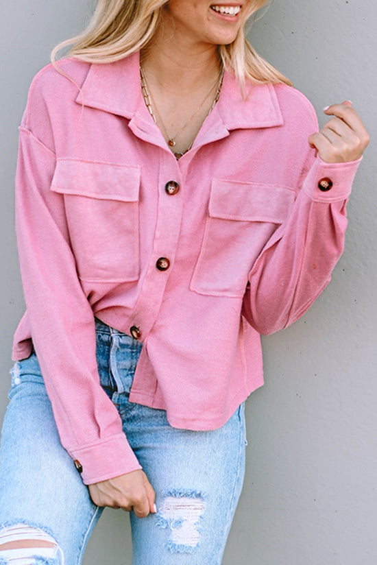 Veste chemise rose avec poches et col rabattu