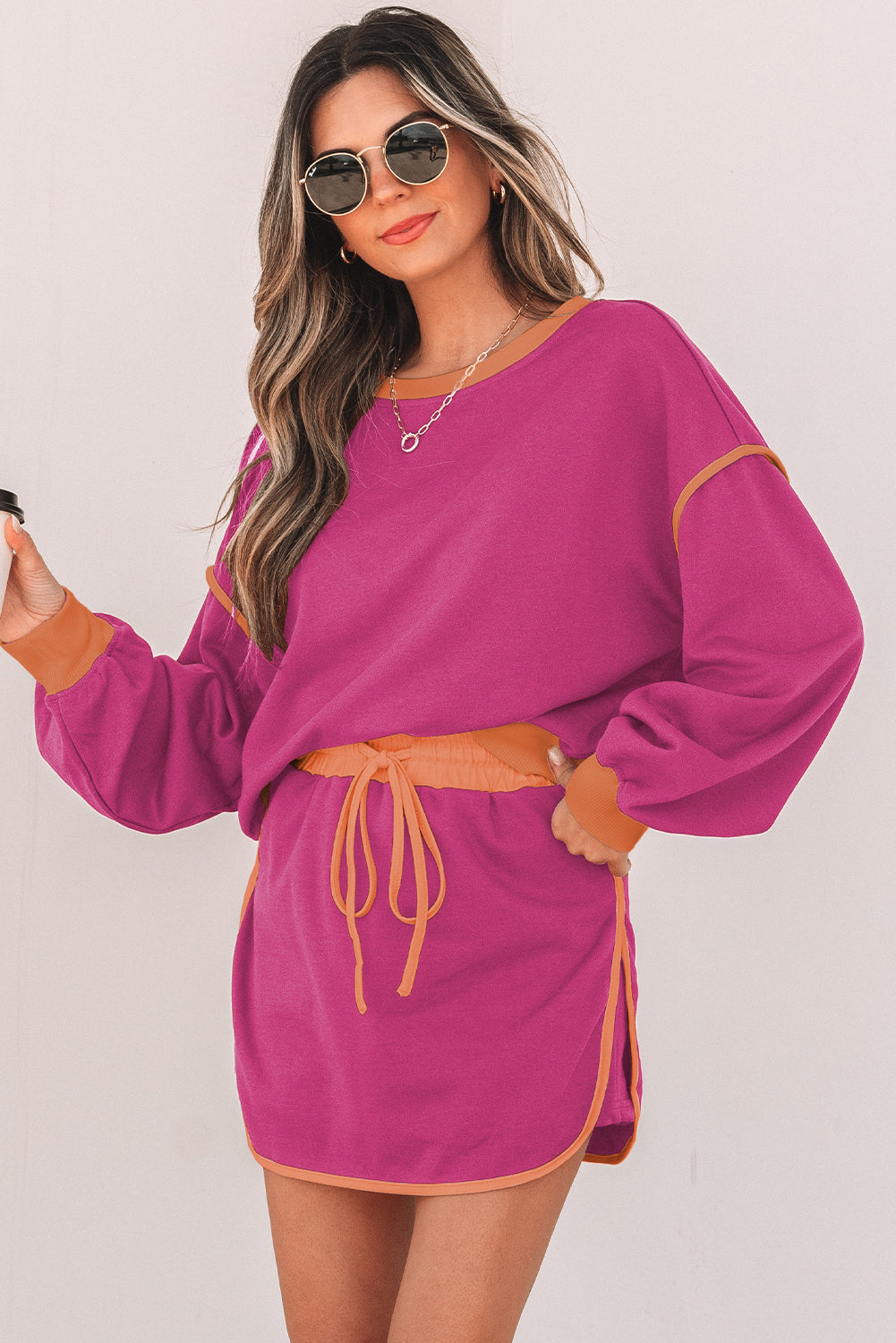 Contrast loose sweater set *
