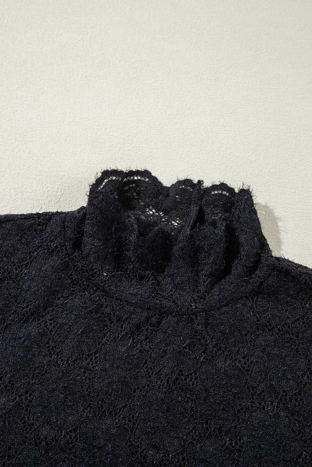 Black long sleeve floral lace mock neck top