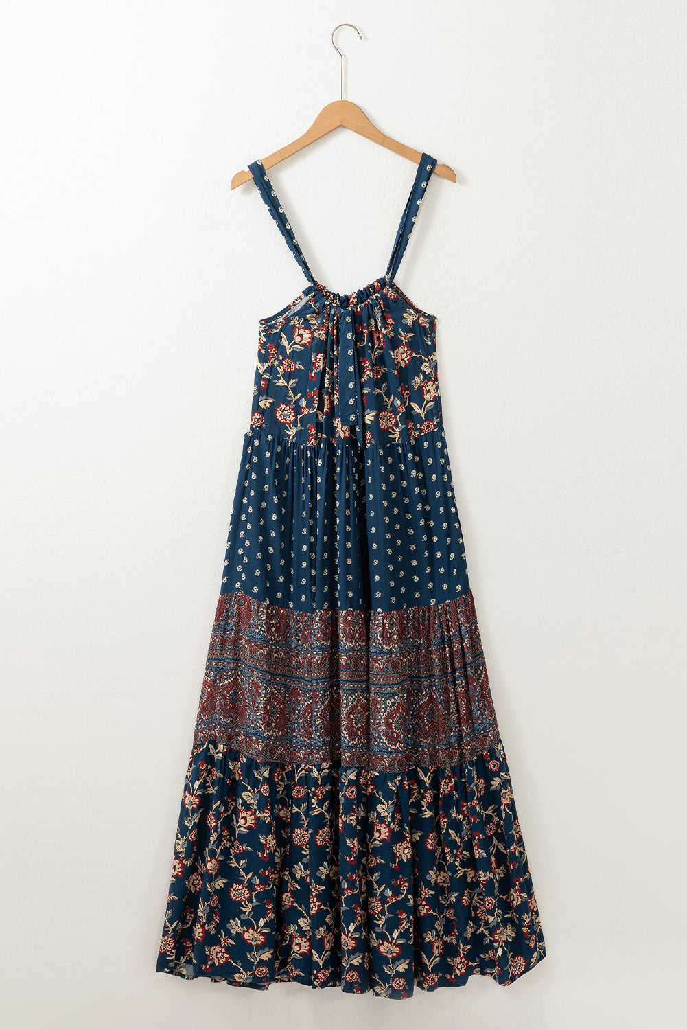 Blue Boho Blumenspleißen ärmellose Maxikleid