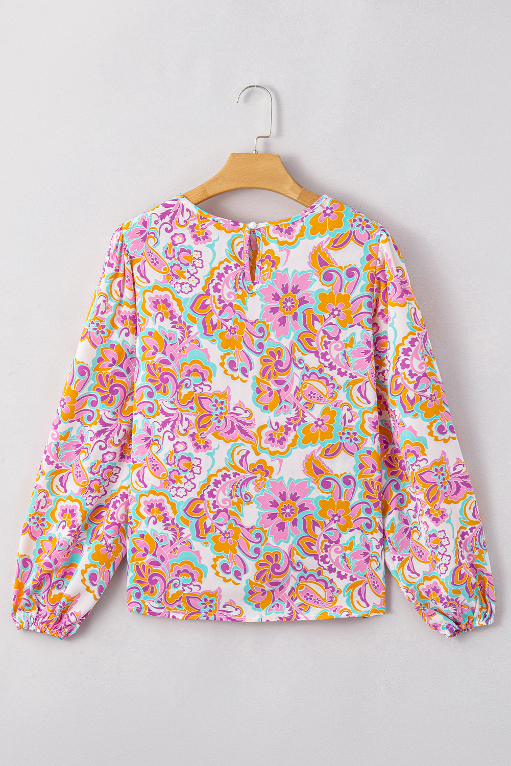 Lila Boho Paisley gedruckte Bauernhülle Bluse