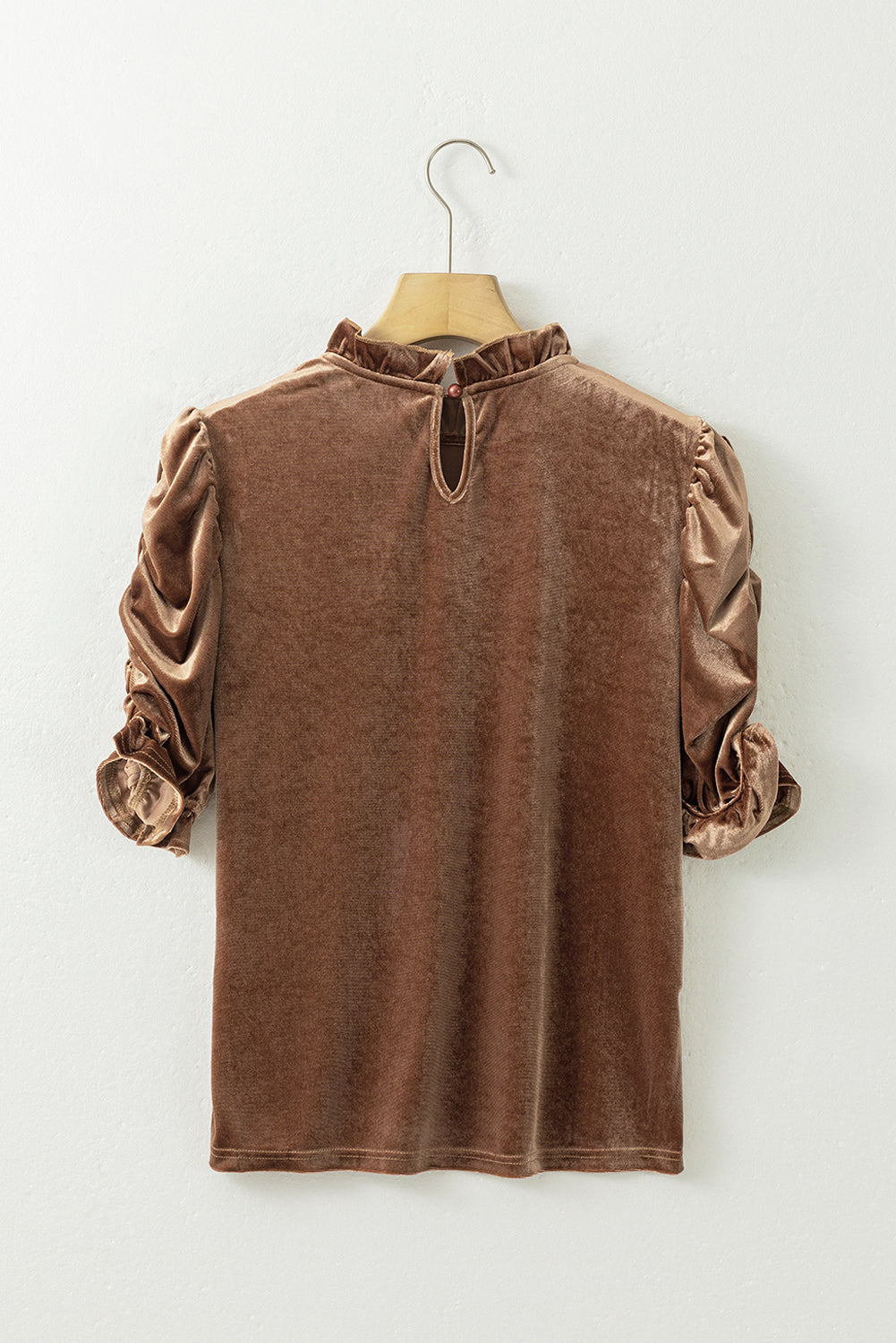 Camel Ruffen Arm Velvet Top