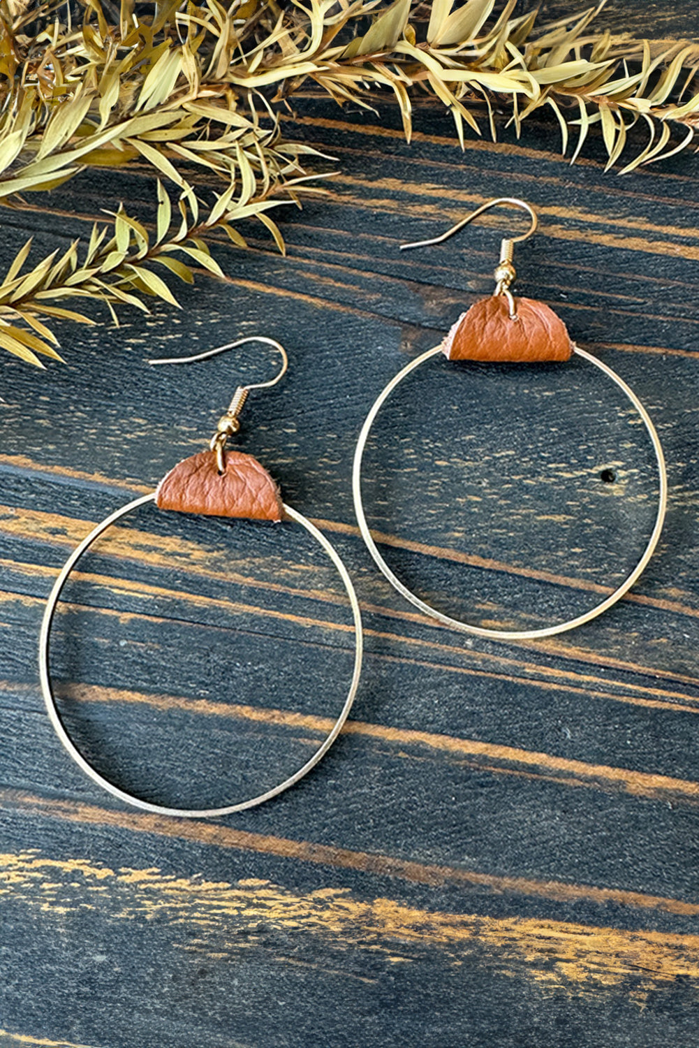 Boucles d'oreilles créoles en cuir PU marron