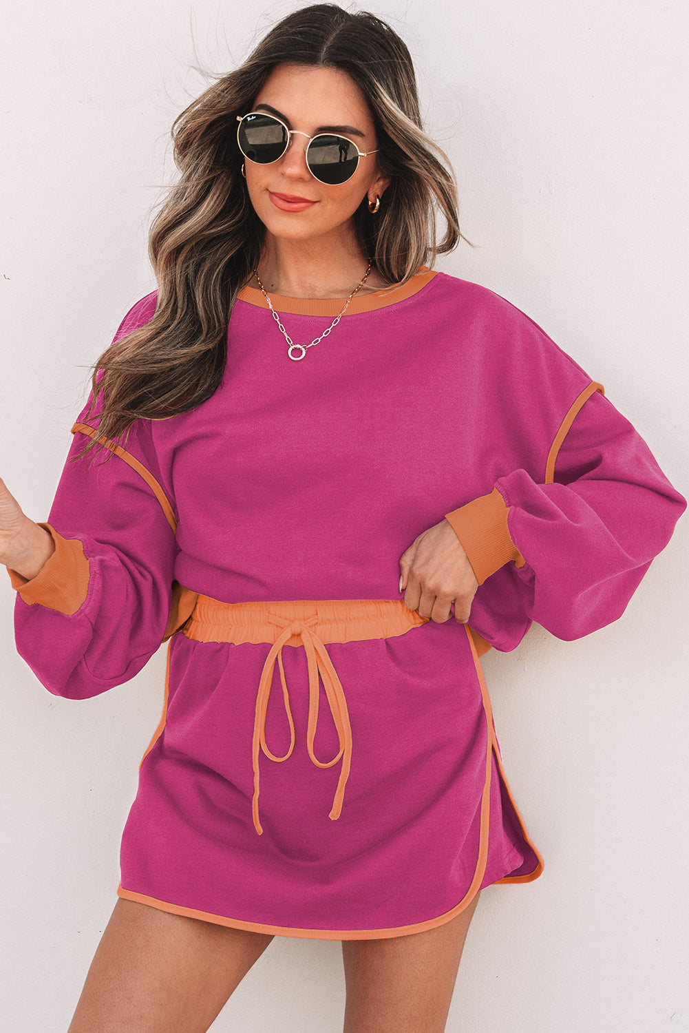 Contrast loose sweater set *