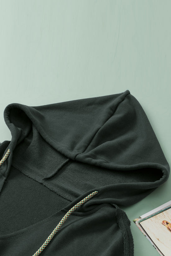 Grey raw edge exposed seam hoodie with pockets