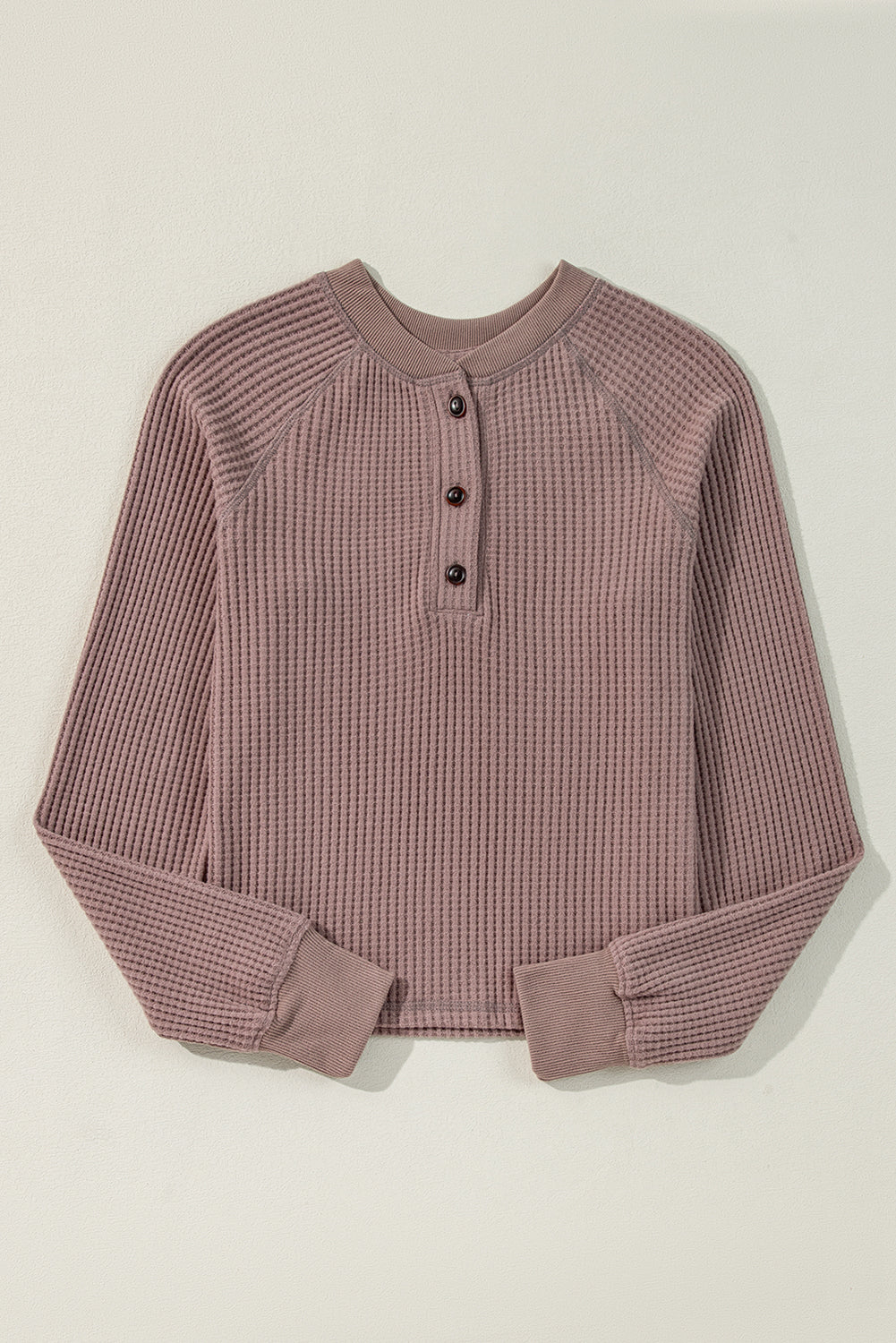 Kastanienstruktur -Strick Henley Long Sleeve Top