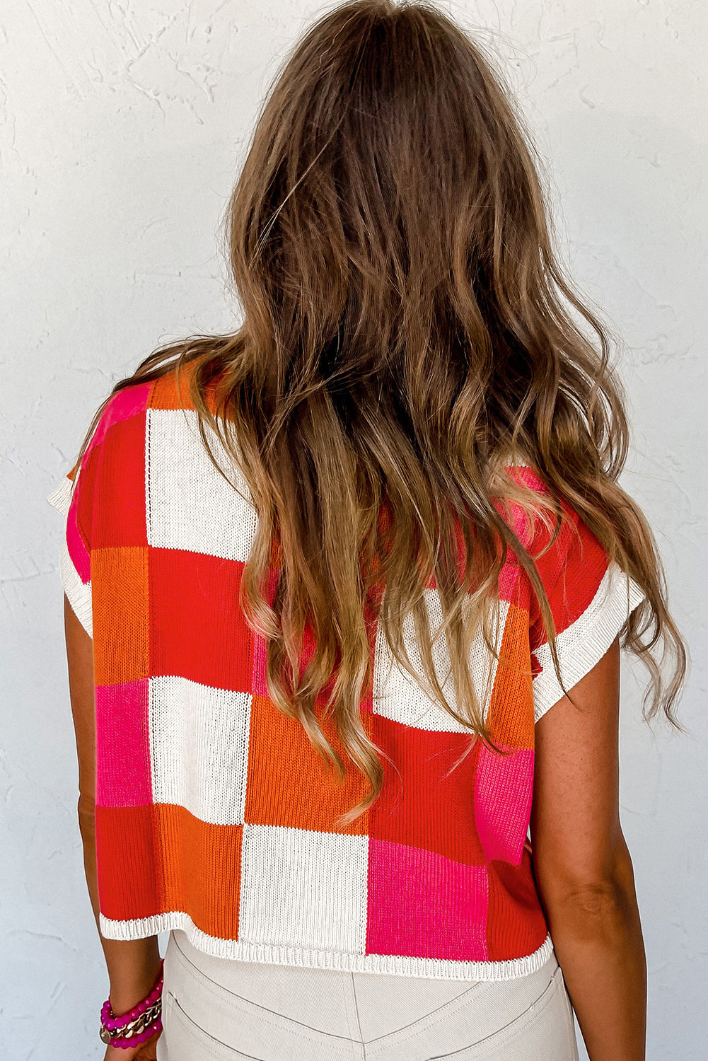 Fiery Red Color Block Cap Sleeve Sweater