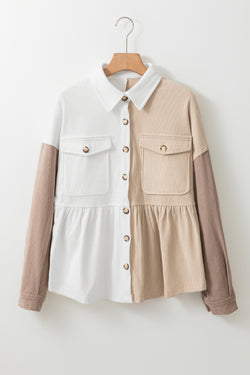 Khaki corduroy buttoned loose jacket