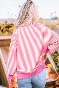 Pink Striped Drop Shoulder Long Sleeve Top