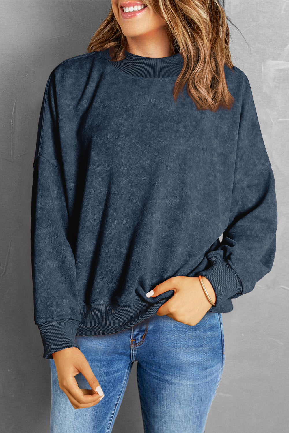 Sky Blue Drop Shoulder Crew Neck Pullover Sweatshirt