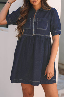 Dirty blue denim dress, zipped bodice *