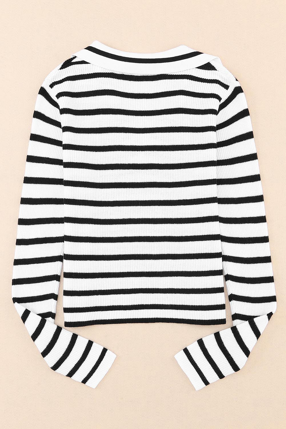 Stripe Colled V Neck Lightweight Knit Casual Sweater