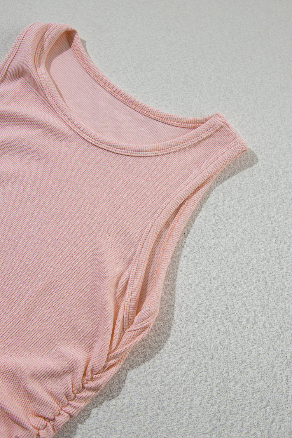 Apricot Pink Plain Ruched Side Tank Tank Toqule