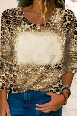 Brown Cheetah Bleached Print Long Sleeve T-Shirt