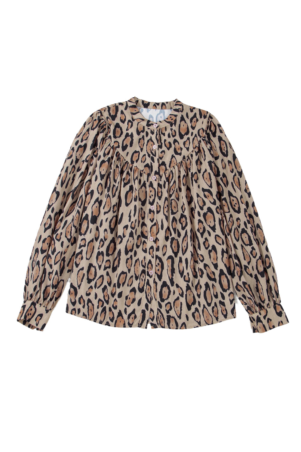 Camisa relajada de gran tamaño beige con estampado de leopardo y mangas de pelota