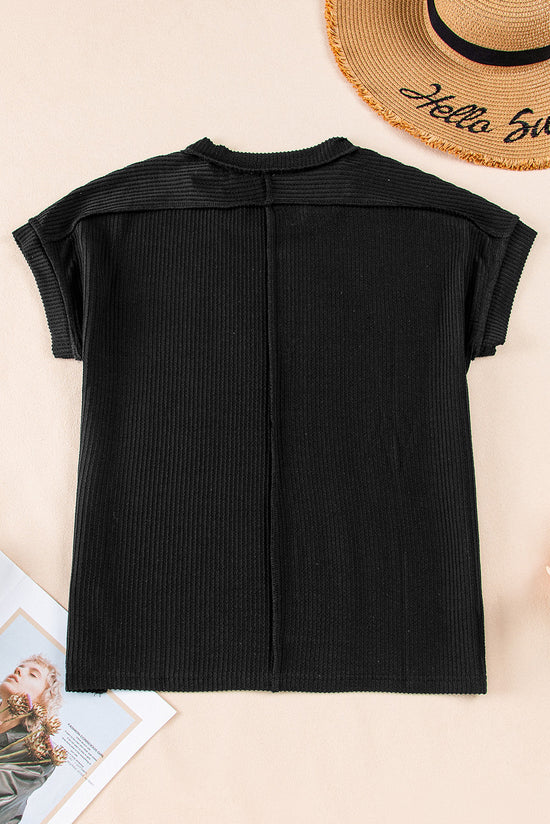 Black t-shirt in textured knit *