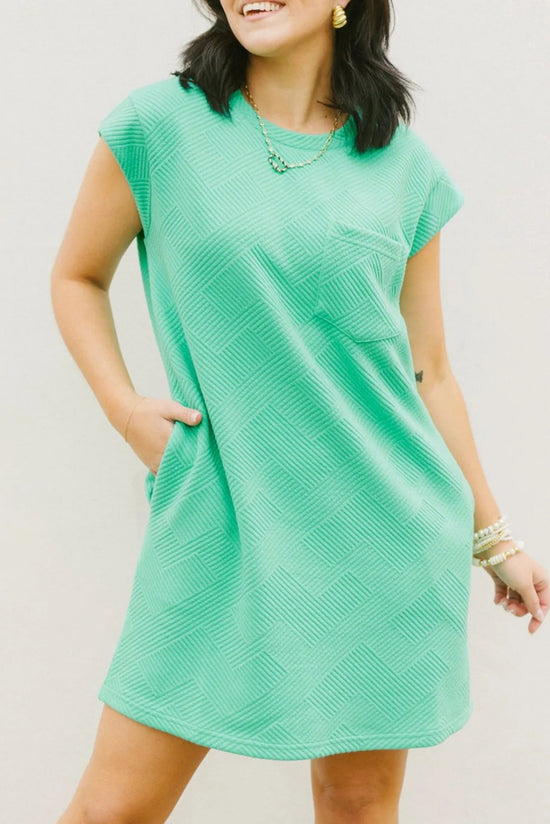 Mint Green Textured Cap Sleeve T-Shirt Dress